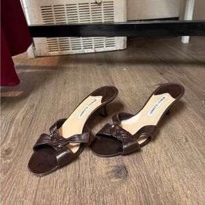 Manolo Blahnik • Kitten Heel Mule Sandals • Brown • 37.5